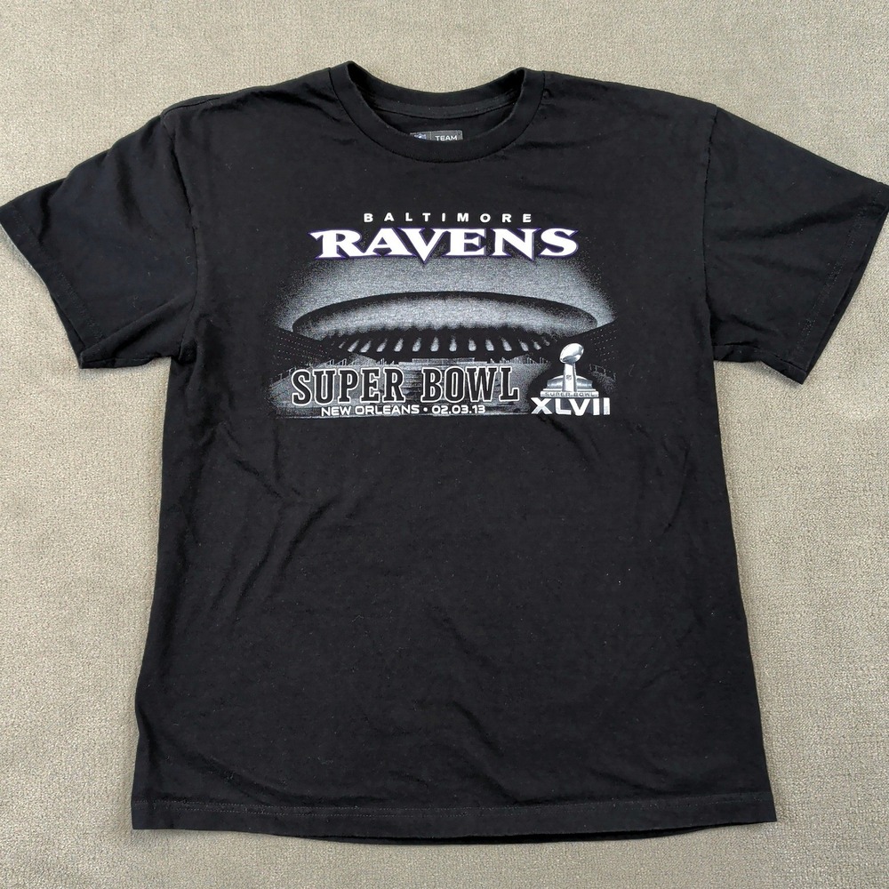 NFL Team Apparel Baltimore Ravens T-Shirt Mens Large Super Bowl XLVII 2013 Black